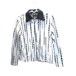 Ravel Black & White Geometric Print Jacket | Retro Mod Style Zip Front Top M